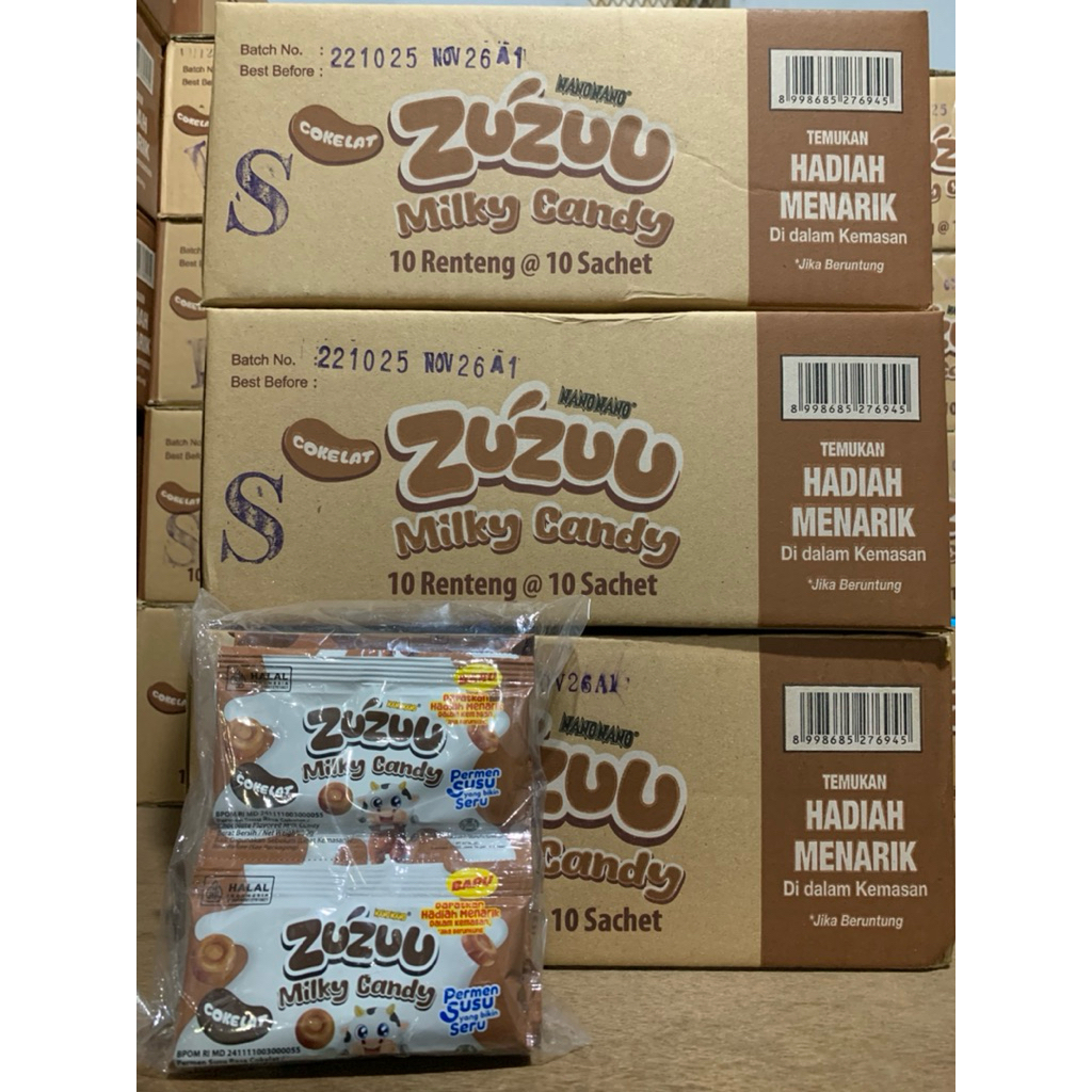 Permen Susu Rasa Coklat Nano Nano Zuzu Kemasan 1 Kardus isi 100 Bungkus.