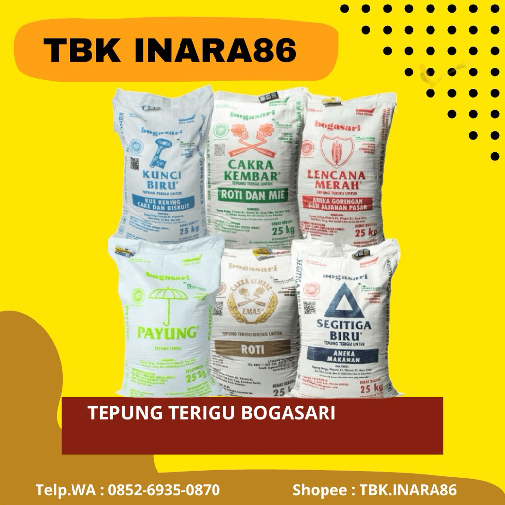 Bogasari Tepung Terigu Gandum Segitiga Biru, Cakra Kembar, Payung Karung