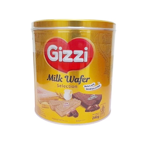 Gizzi Milk Wafer Selection Keju, Kurma, Coklat Kaleng 240 gr