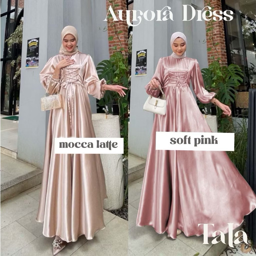 (pl pribadi baca deskripsi )AURORA DRESS by TALAOUTFIT | Gamis Satin | Satin Dress | Dress princess 