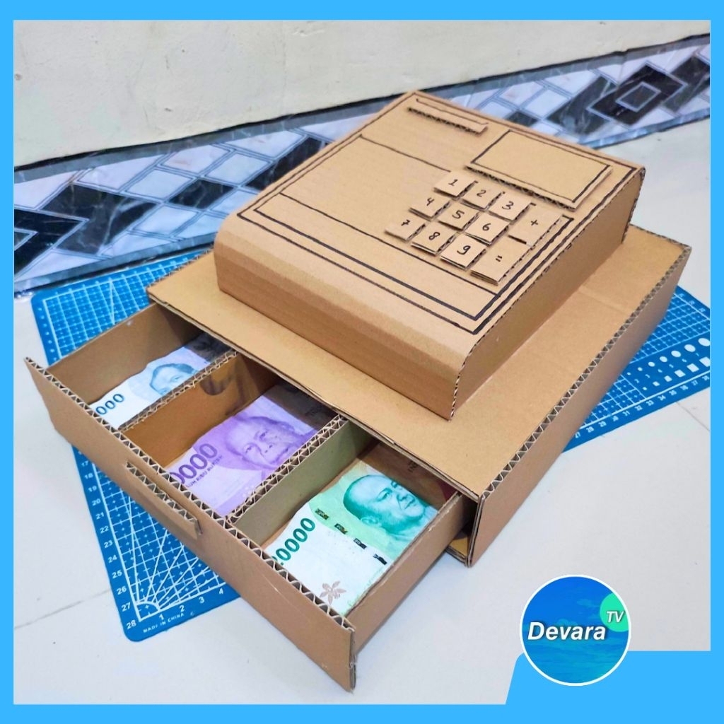 Kerajinan Mesin Kasir Mainan Laci 3 slot dari Kardus | Kerajinan Mesin Kasir Mainan
