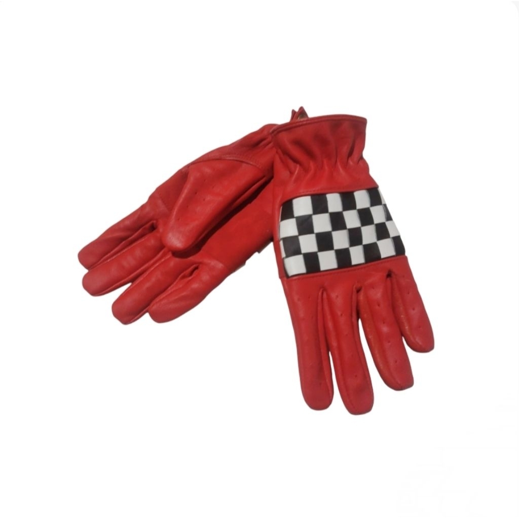 Sarung tangan motor kulit merah klasik RajaGloves91 || Gloves kulit merah catur classic