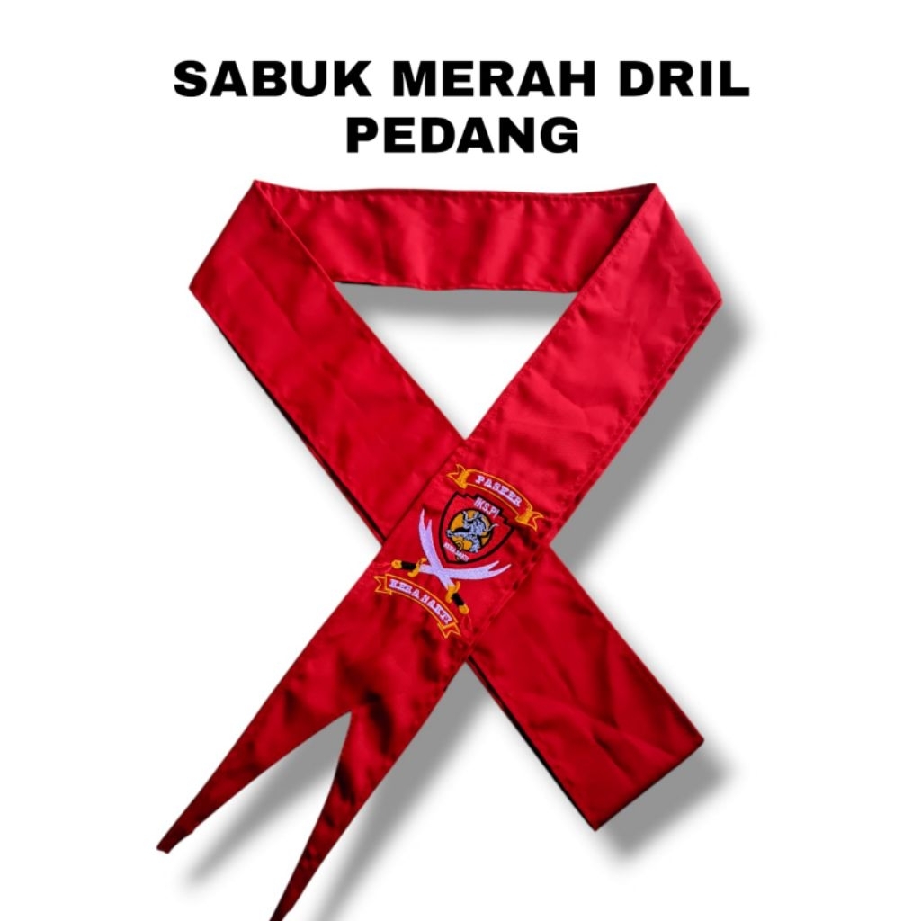 sabuk merah ikspi kera sakti baham american drel motif pedang lebar 10 cm panjang 3 mtr