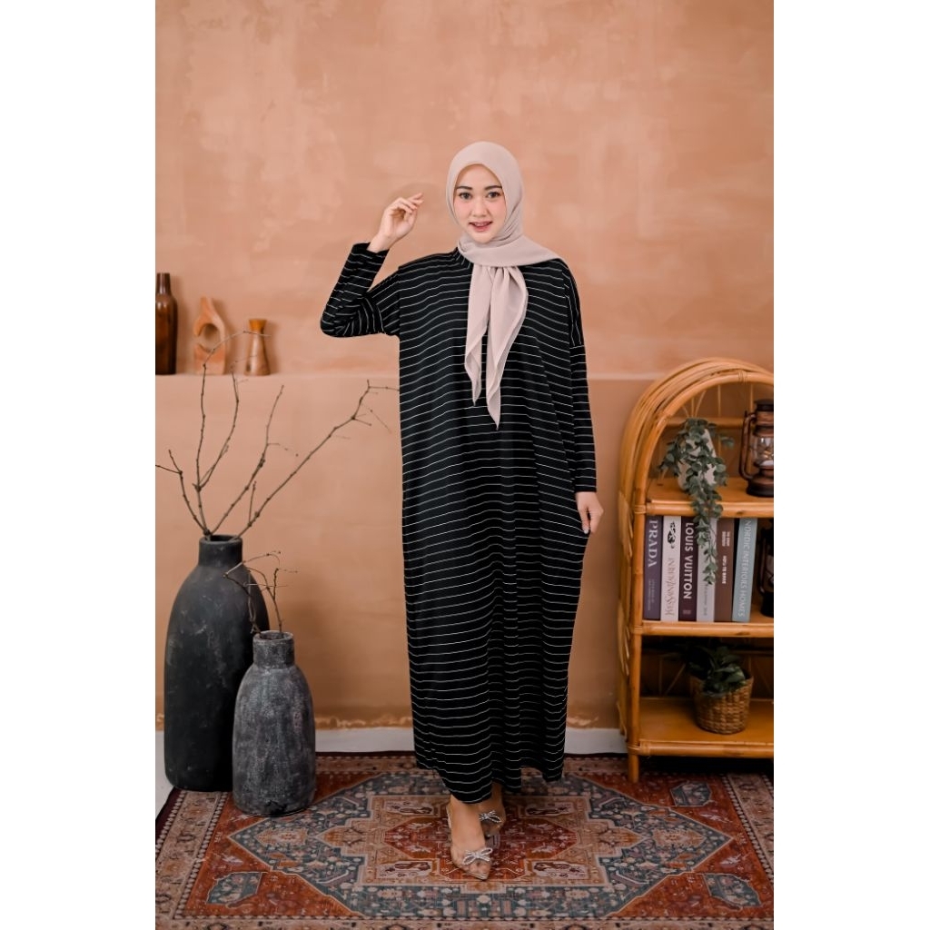 Dress Batwing Knit Salur Premium | Kaftan Batwing Knit | Gamis Muslim Pakaian Wanita