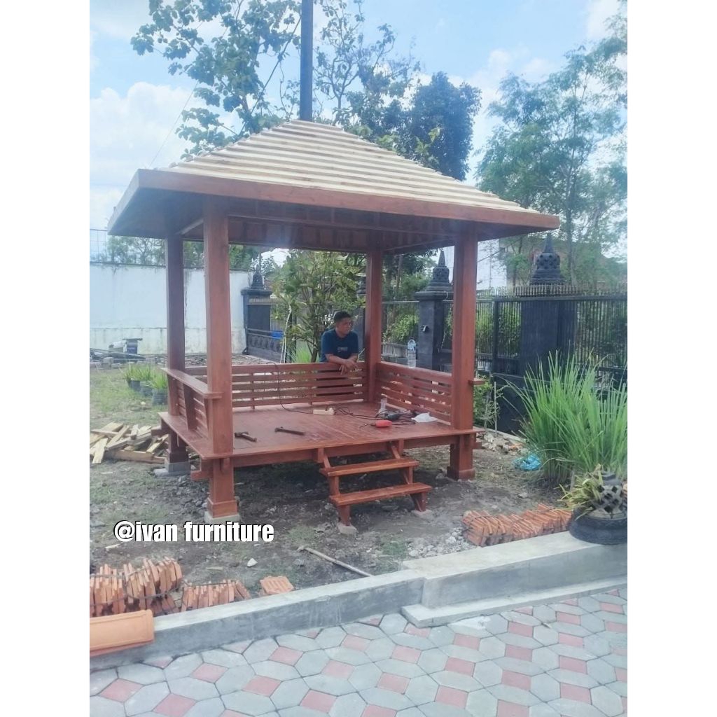 Gazebo kayu jati 2 x 2.5 m Gazebo jati minimalis 200 x 250 cm