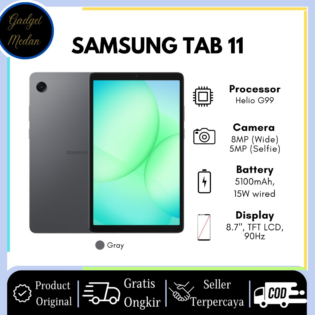 Samsung Tab 11 WIFI/LTE 4GB/64GB - 5100mAh - Garansi Resmi