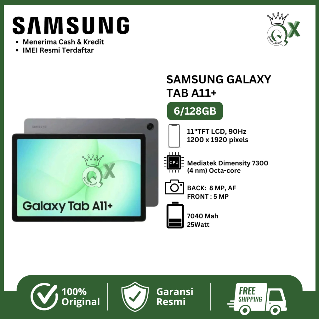 SAMSUNG GALAXY TAB A11+ WIFI / 5G RAM 6/128GB GARANSI RESMI 12 BULAN