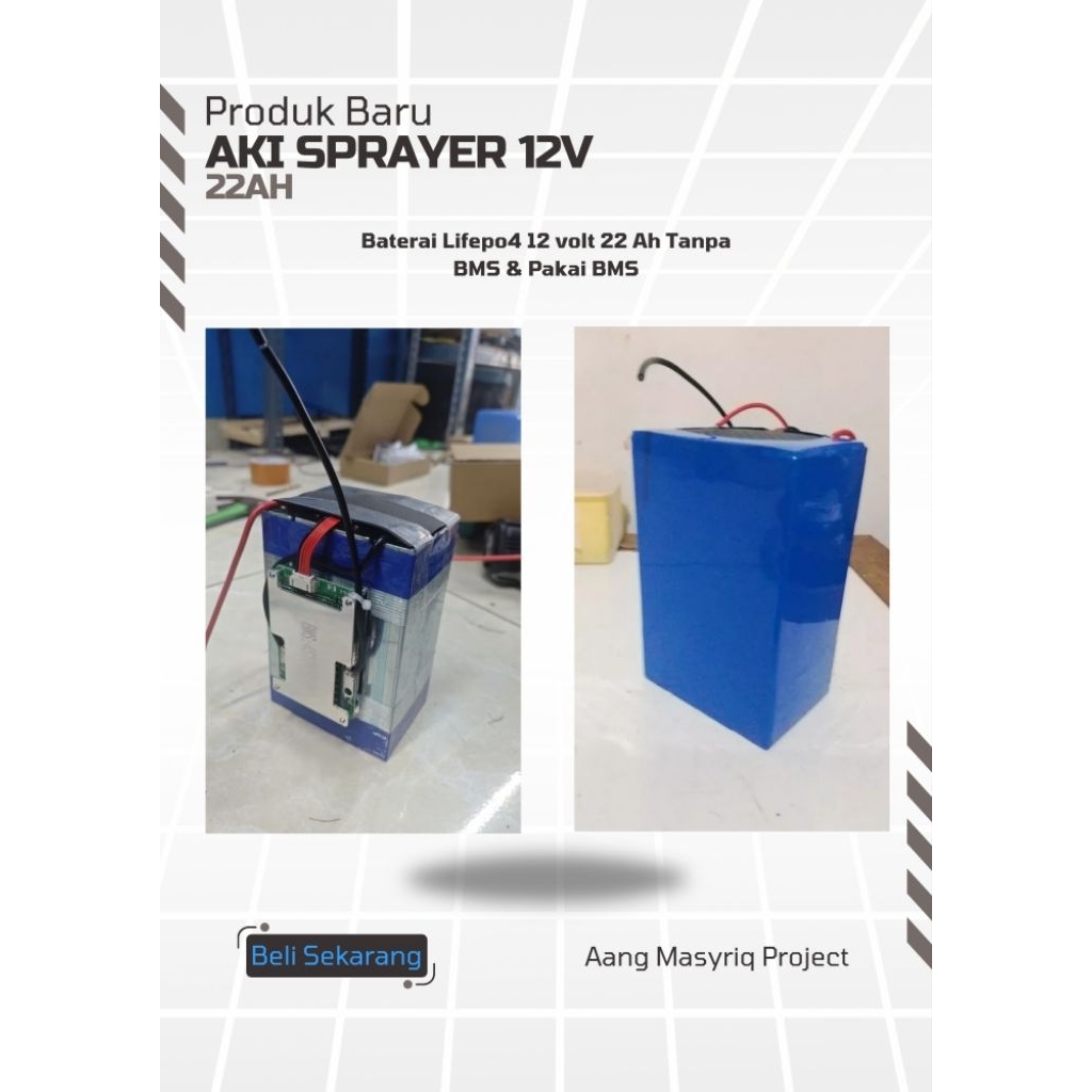 Baterai Lifepo4 Prismatic 12V 22Ah / Aki Sprayer 12V 22Ah Tanpa BMS