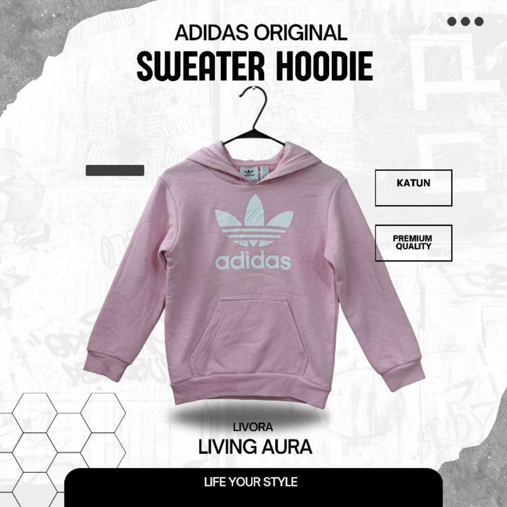 Sweater Hoodie Adidas Anak Original Warna Soft Pink