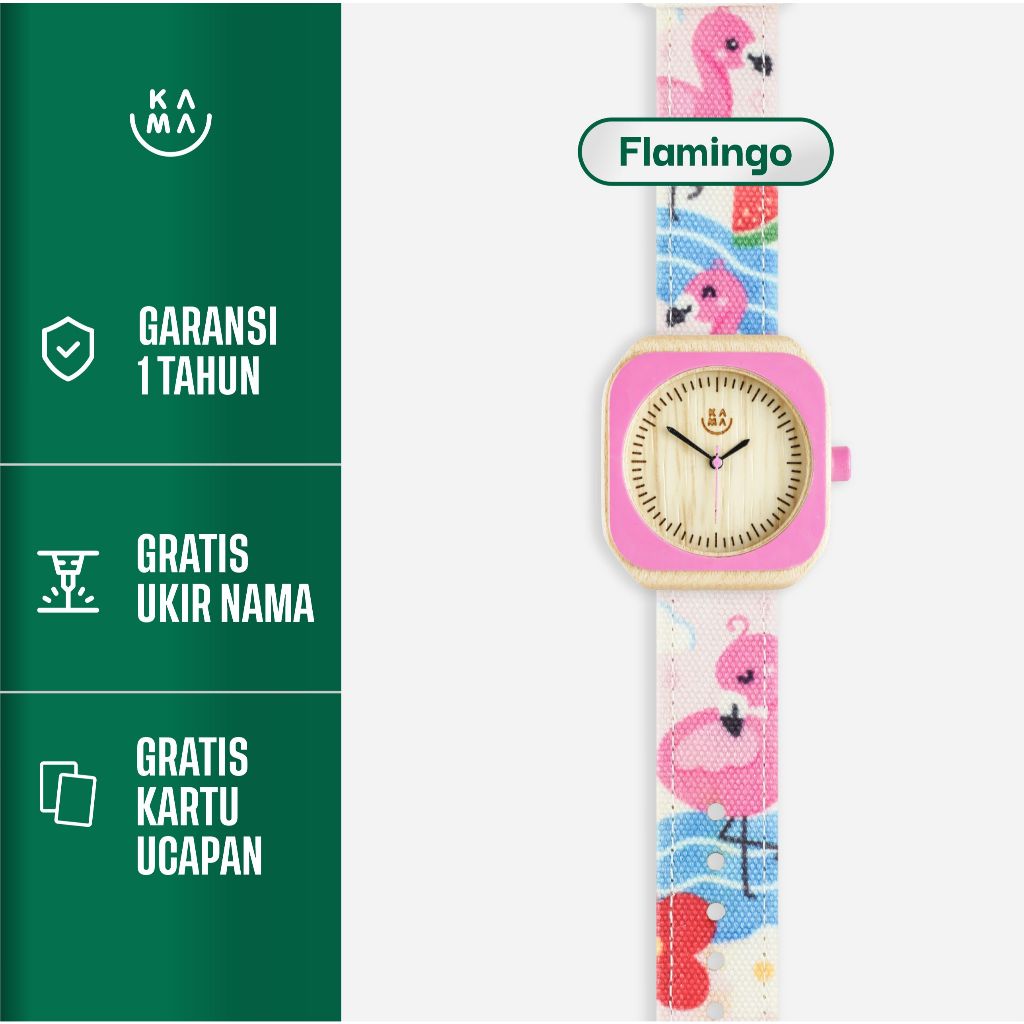 Jam Tangan Kayu Kama Watch Edisi Strap Flamingo