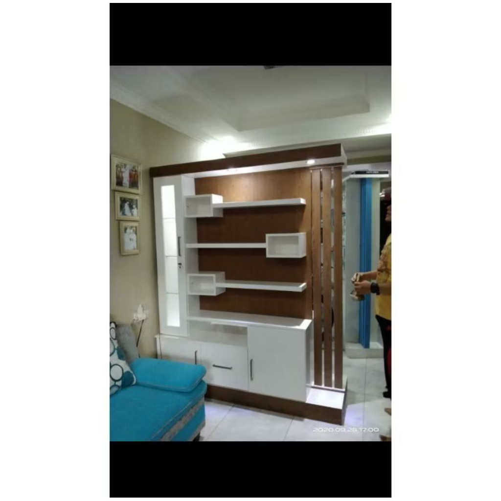 bufet partisi jati 2 muka minimalis/bufet penyekat ruangan kayu jati ukuran 160x200