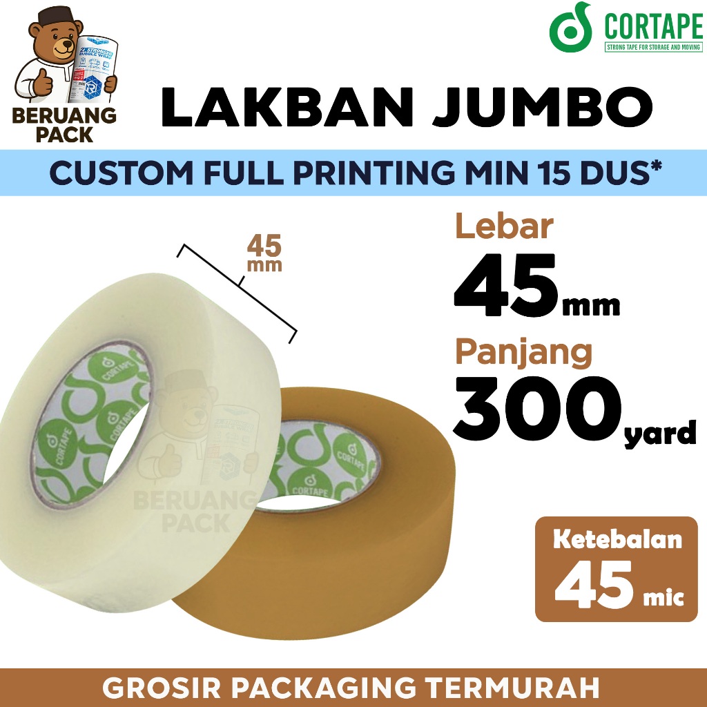Lakban 45mm x 300yard JUMBO CORTAPE Lakban Isolasi Kuat TAPE TERMURAH / SATUAN