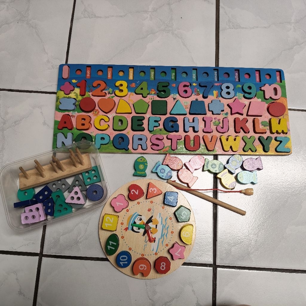 Mainan motorik anak mainan balok kayu mainan sortir bentuk bekas