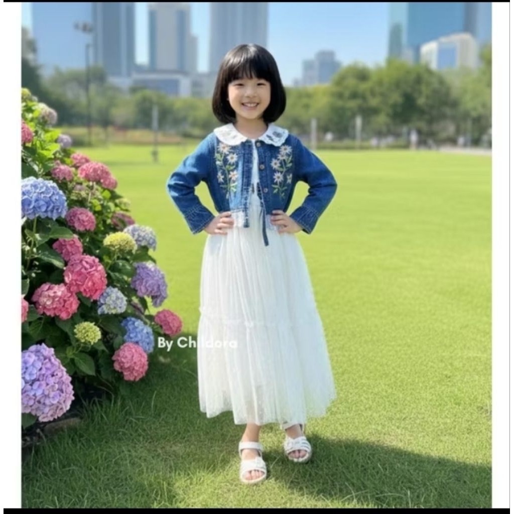 SEMI GAMIS ANAK DAISY ROMPI JEANS BORDIR