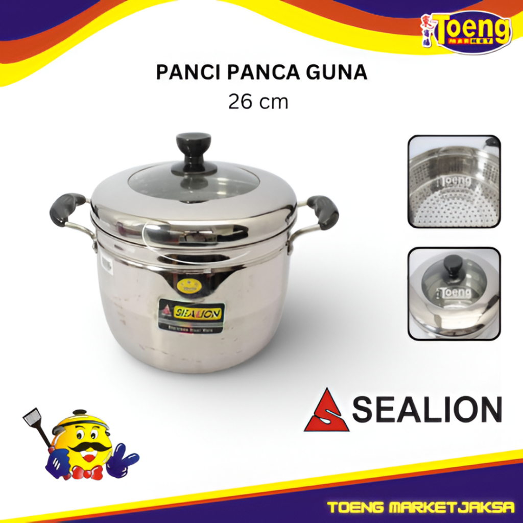 Panci Dandang Stainless Tutup Kaca 26 cm - PANCI PANCA GUNA S/S 26 TUTUP KACA SEALION