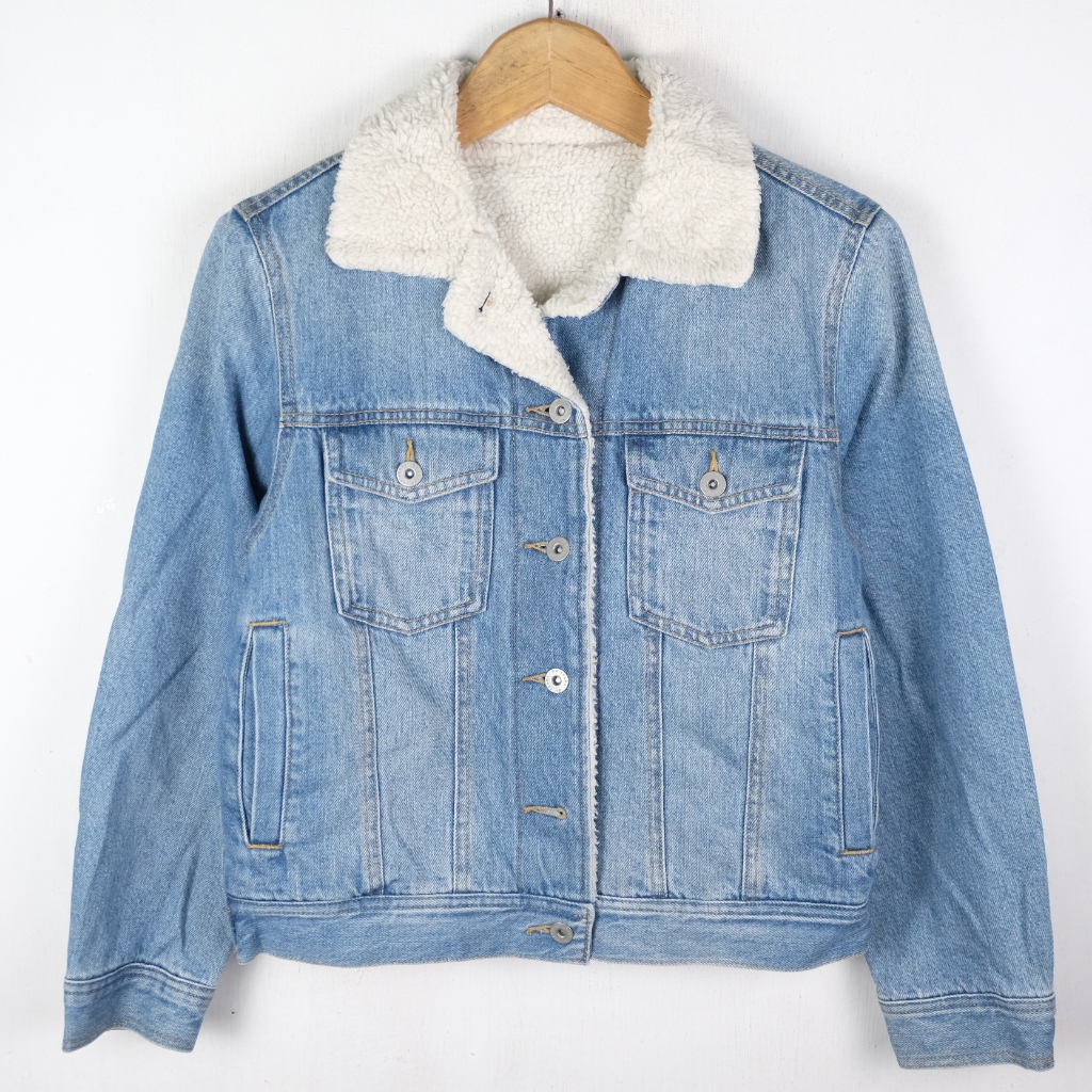 JAKET GU BY UNIQLO TRUCKER JEANS DENIM SHERPA JACKET JK227 SIZE S
