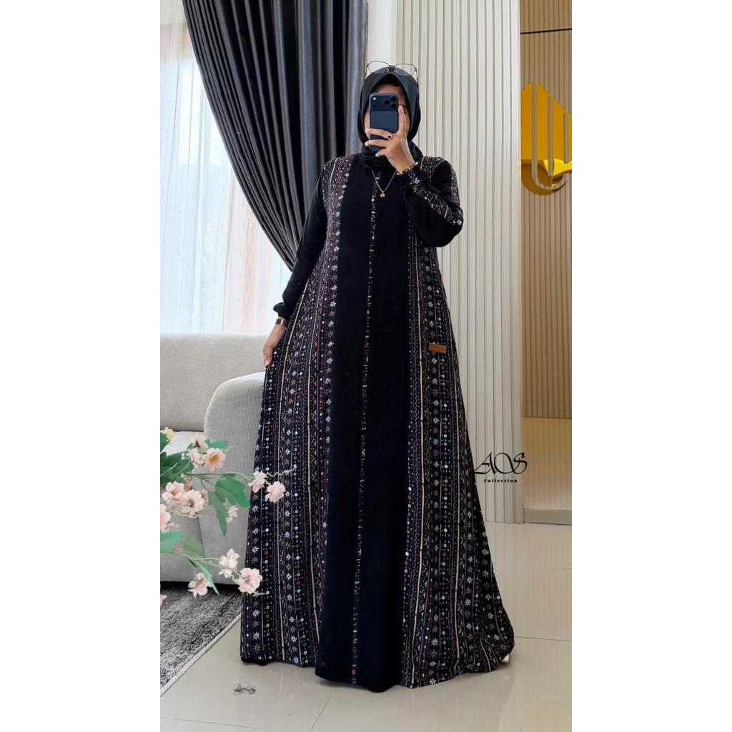 Azwa Daily Dress Black Bunga Rayon twill