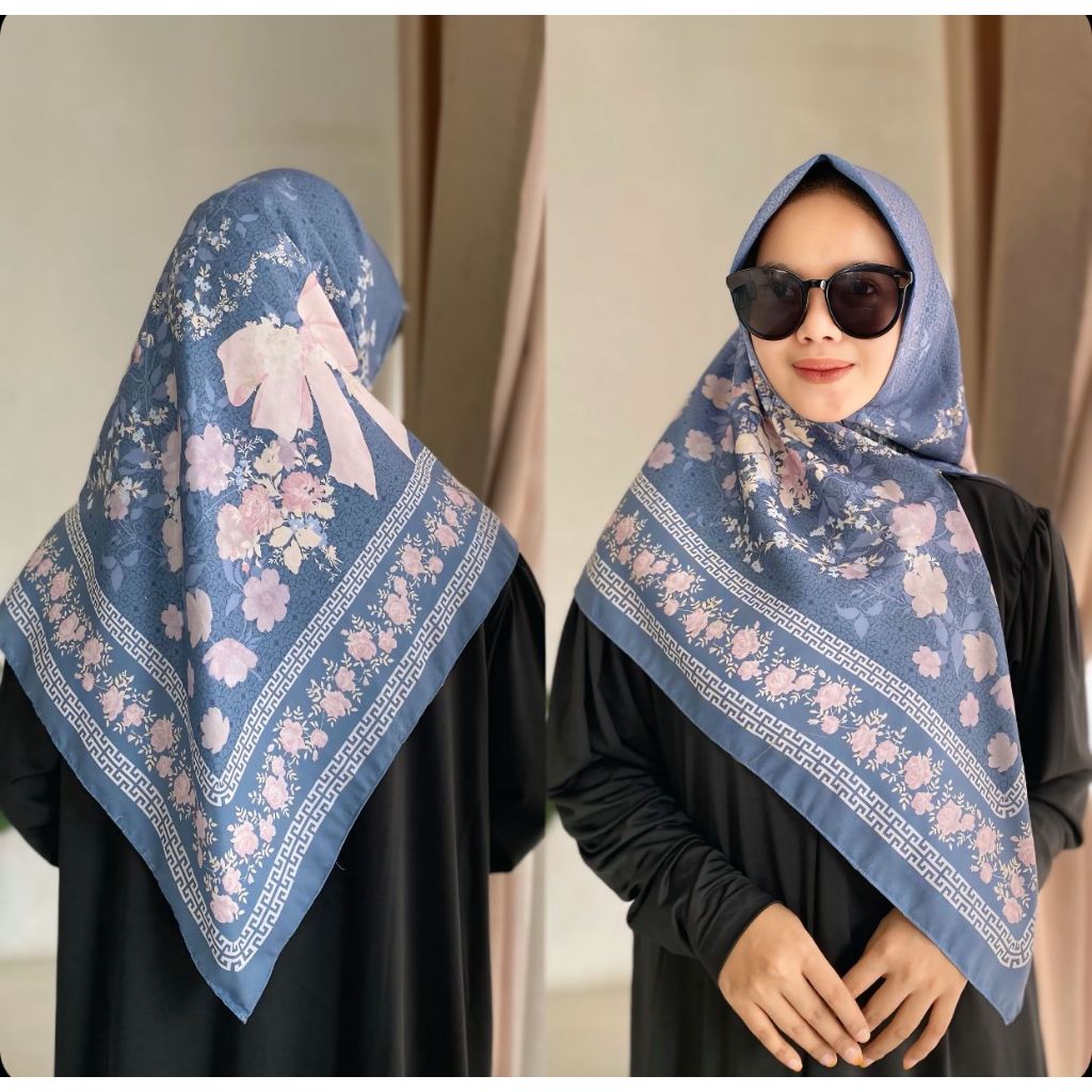 Hijab segi empat voal premium -  segi empat voal - jilbab segi empat voal motif - kerudung segi empa