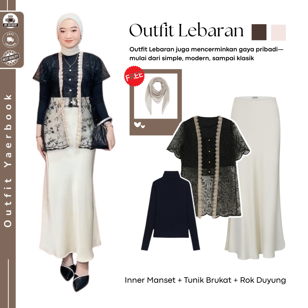 Arumi  One Set Outer Tunik Brokat OOTD ( Inner Manset + Brukat Zora + Cutbray Scuba ) One Set Wanita