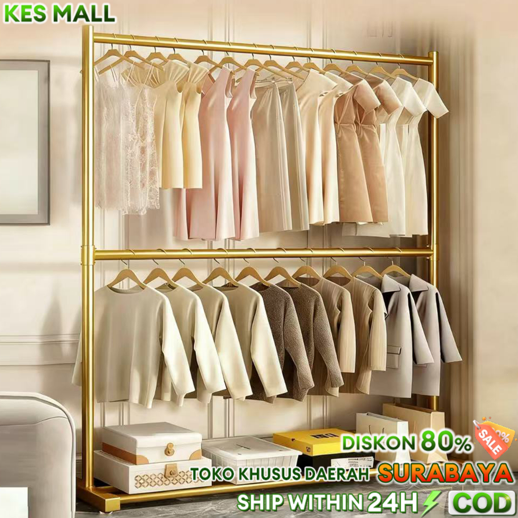 150X200CM Rak Gantungan Baju 2 Susun Gantungan Baju Besi Gantungan Baju Berdiri Rak Baju Gantung