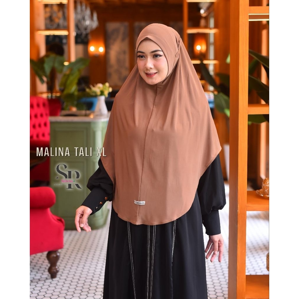 bergo malina instan + tali motif baru jilbab instan