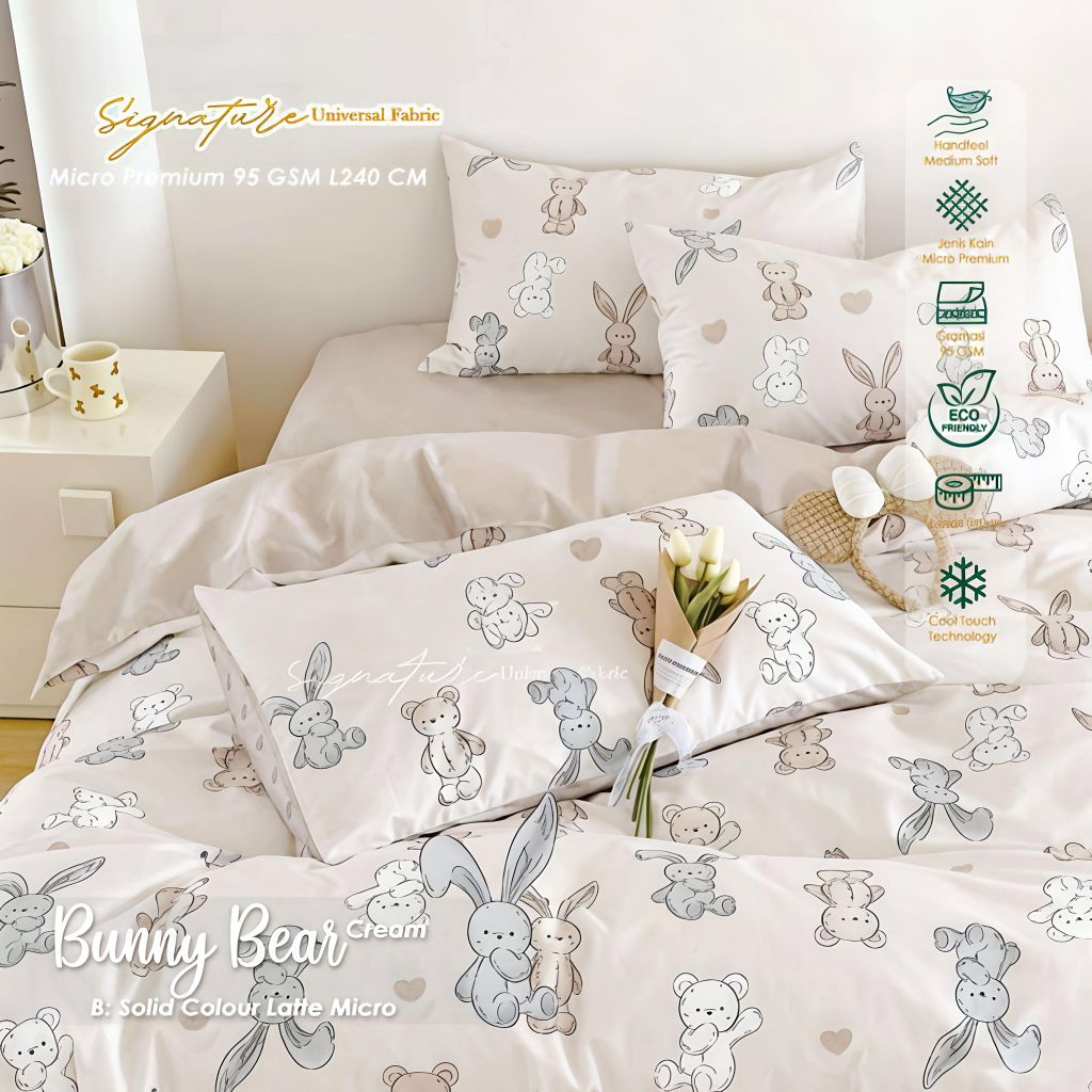 Sprei anak lucu  seprai motif bunny bear ukuran lengkap tinggi 20cm sampai 40cm sprei set murah spre