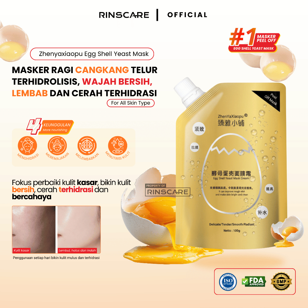 [ ZHENYAXIAOPU MASKER EGG SHELL ] Zhenyaxiaopu Egg Shell Yeast Mask Cream 100 gr Anti Penuaan & Pere