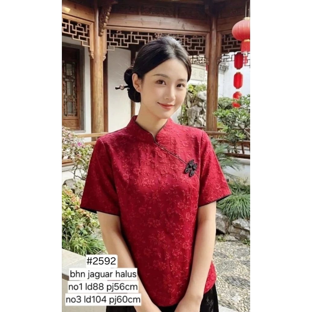 Blouse Congsam jaguar 2592 Atasan Cheongsam Merah Mewah - Bahan Jaguar Halus Elegan untuk Tampilan B