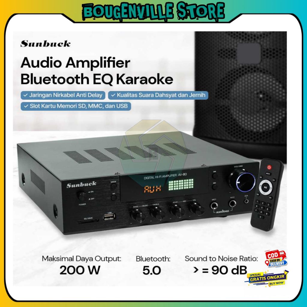 Sunbuck Audio Amplifier Bluetooth EQ Karaoke FM Radio 200W - AV-80