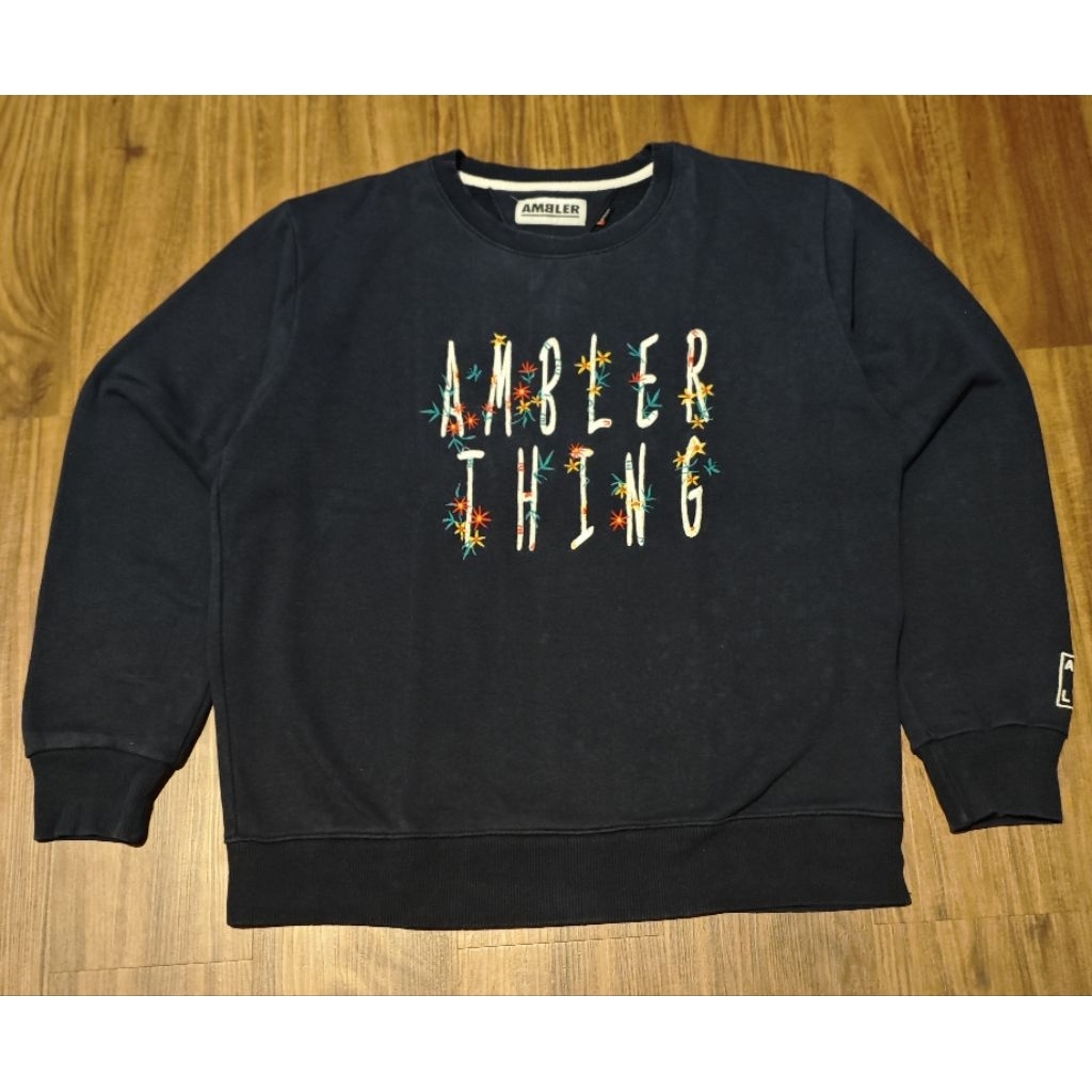 Crewneck Hitam Unisex AMBLER Thing Bordir | Sweater Casual Lengan Panjang Preloved
