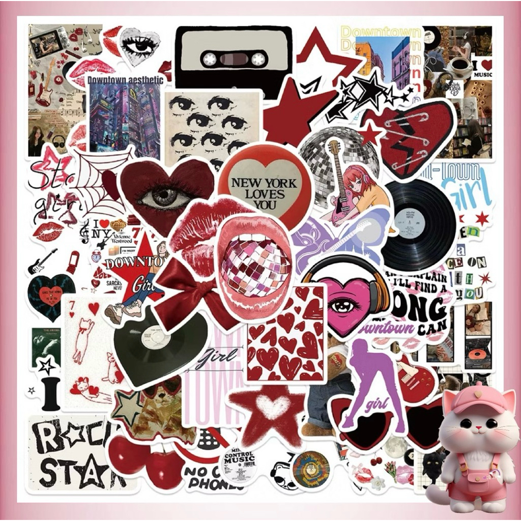 50PCS Sticker Waterproof Perempuan Y2K Aesthetic lucu Stiker Women Vintage untuk Buku Tempel/Buku Ha