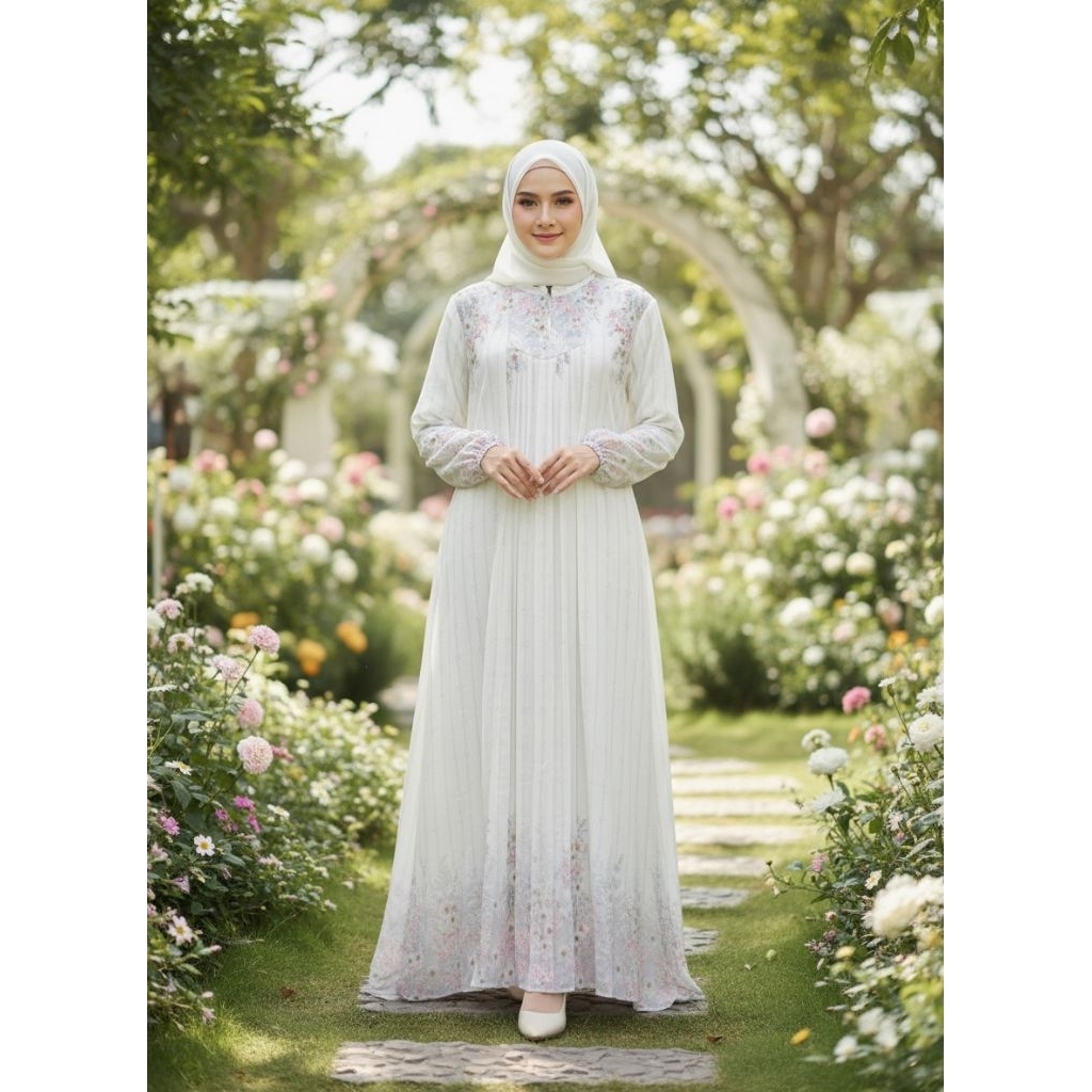 Gamis ceruti putih,mauve