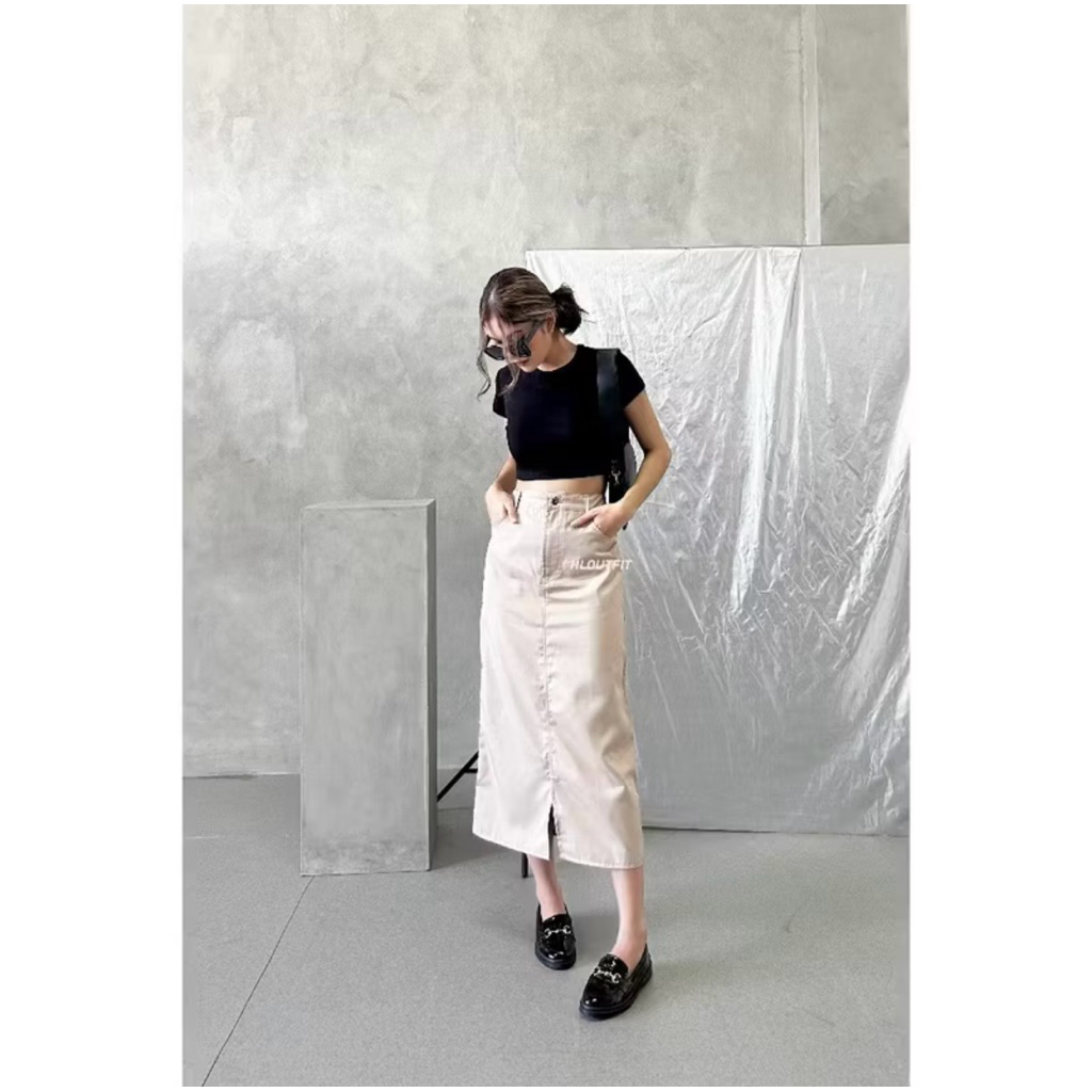 PL Rok Hana Korean Midi Skirt Y2K (L Series)