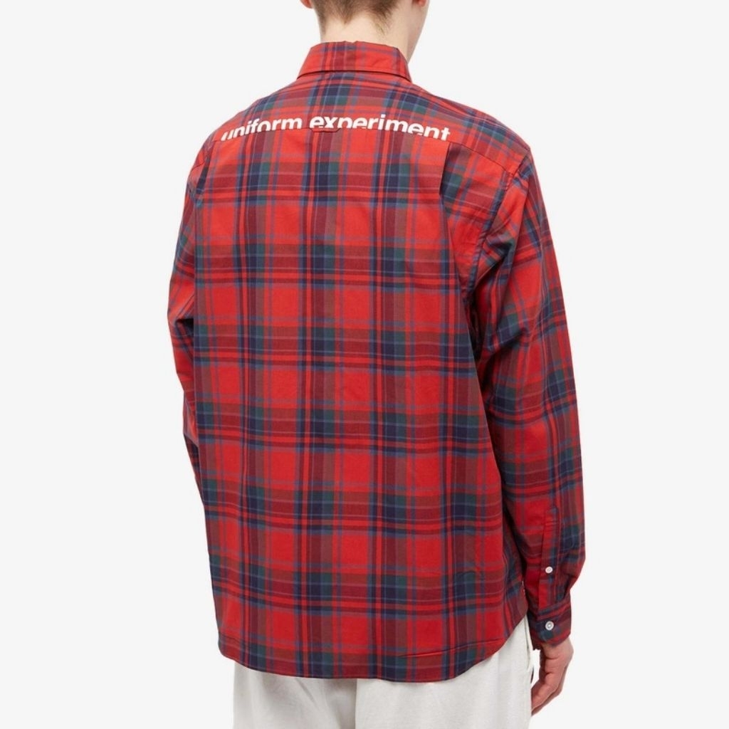 Uniform Experiment Japan Back Logo Button Down Check Flannel Long Sleeve Shirt