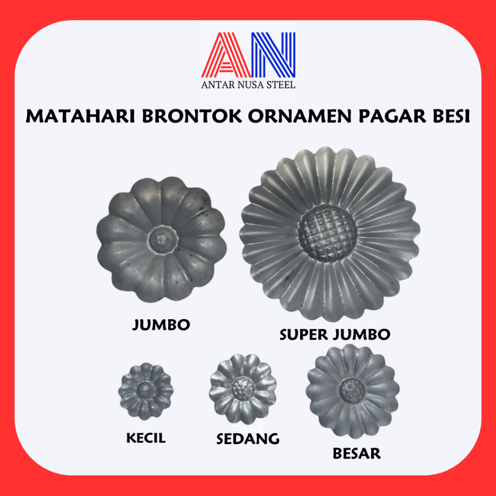 Matahari Brontok Ornamen Pagar Besi Ukuran 5cm, 6cm, 8cm, 12cm, 16cm | Ornamen Pagar Besi Matahari B