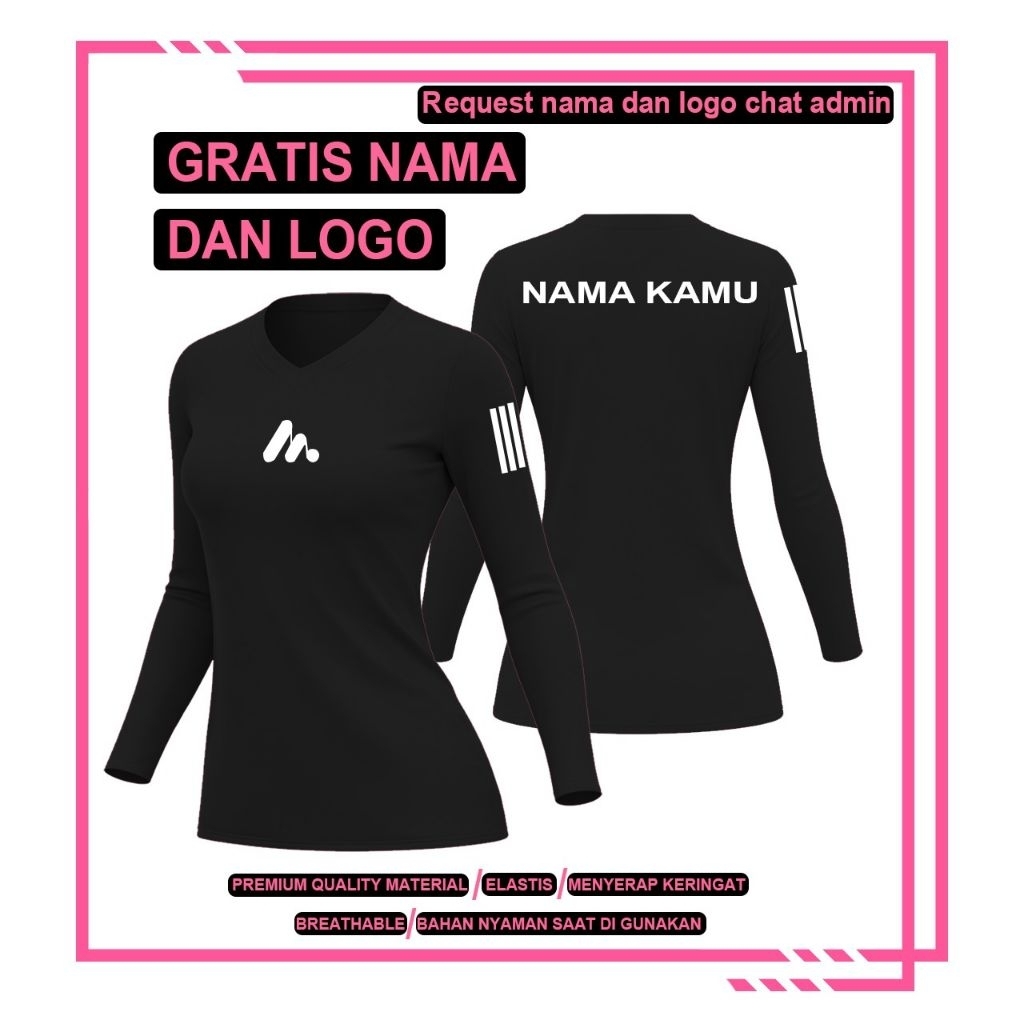 Baju Custom Olahraga Cewe Premium Dewasa Jersey Badminton Wanita Kaos Voli Baju Senam Wanita Lengan 