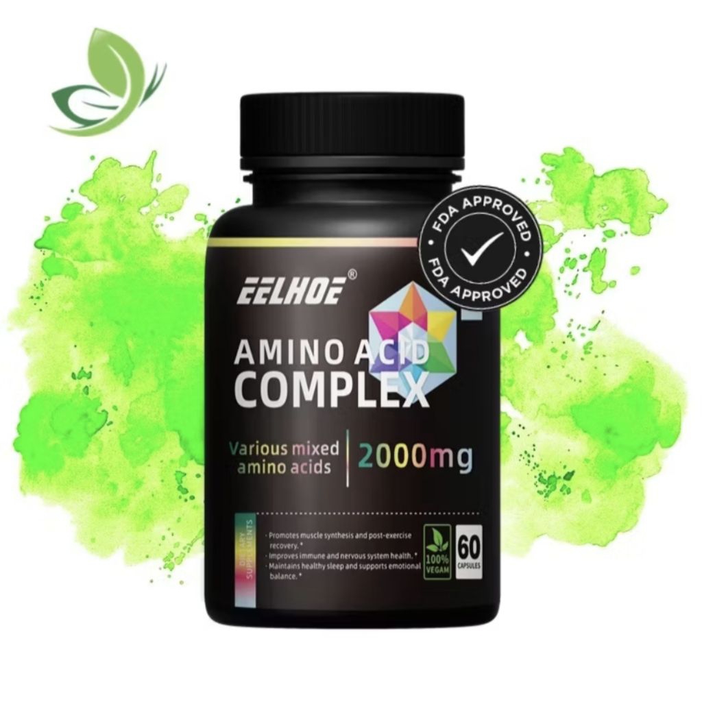Amino Acid Complex 2000mg 60 Kapsul | Suplemen Asam Amino Pemulihan Otot | 100% Vegan | FDA Approved