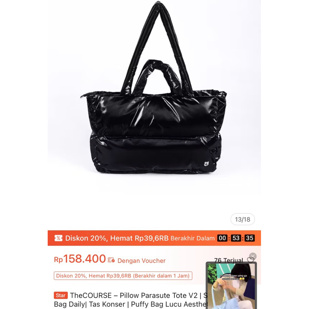 Puffy Tote Bag Besar - Black
