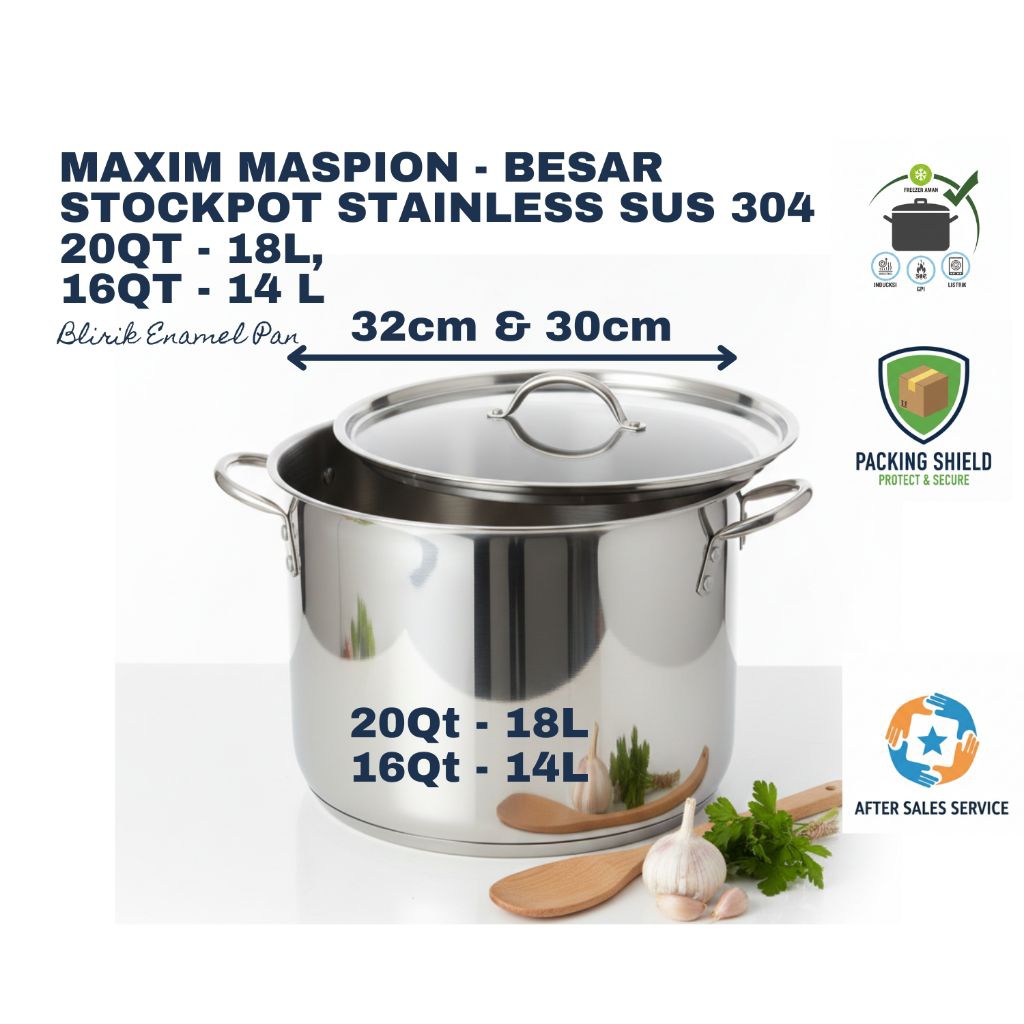 Maxim Maspion Stockpot Stainless SUS 304 Panci Besar 20Qt - 18L & 16Qt - 14L, Food Grade, Masak kald