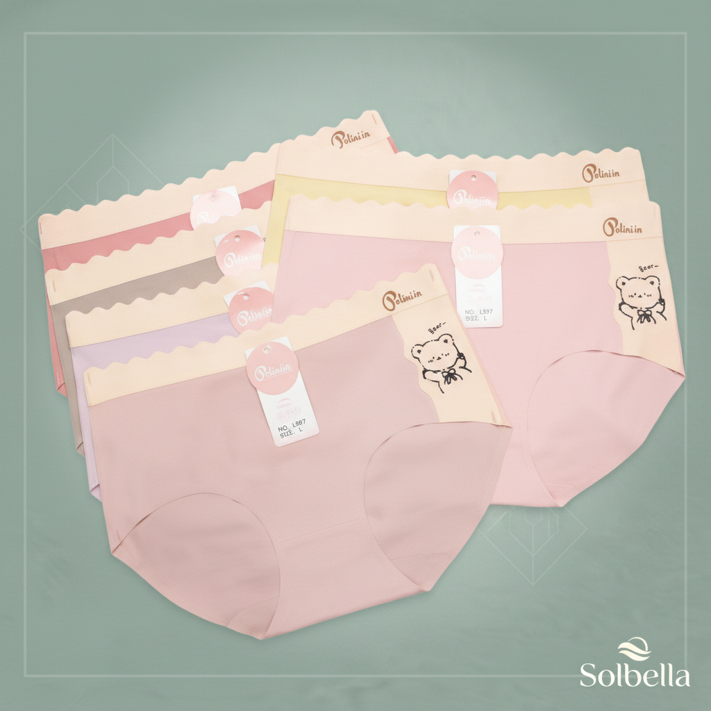 Solbella - [PAKET 6 & 12 PCS] Polini - Celana Dalam Wanita Seamless Anti Jiplak Nilon Stretchy (CW-9