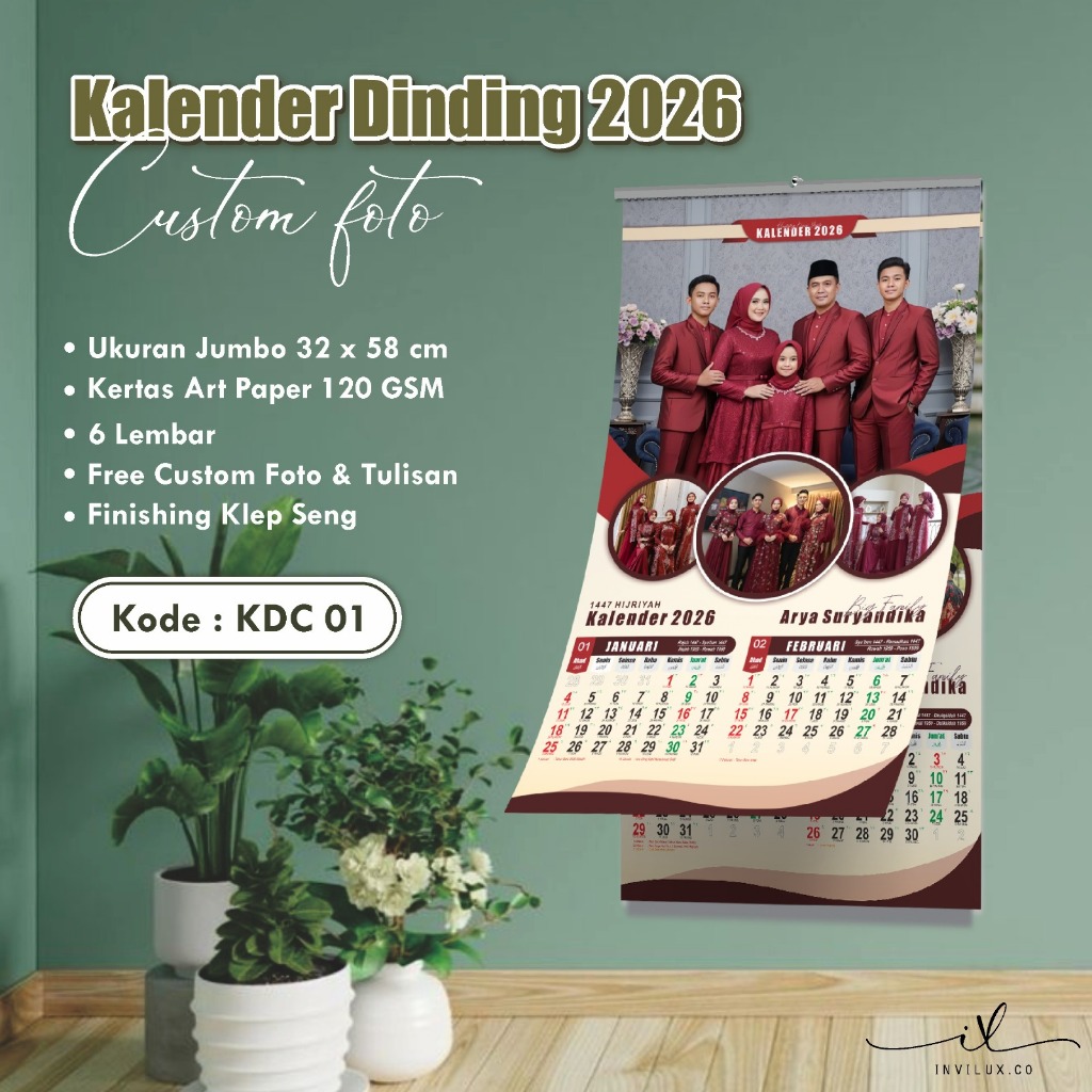 Kalender Custom 2026 Lengkap Jumbo Free Foto Desain Premium Bisa Pakai Desain Sendiri Satuan (KDC)