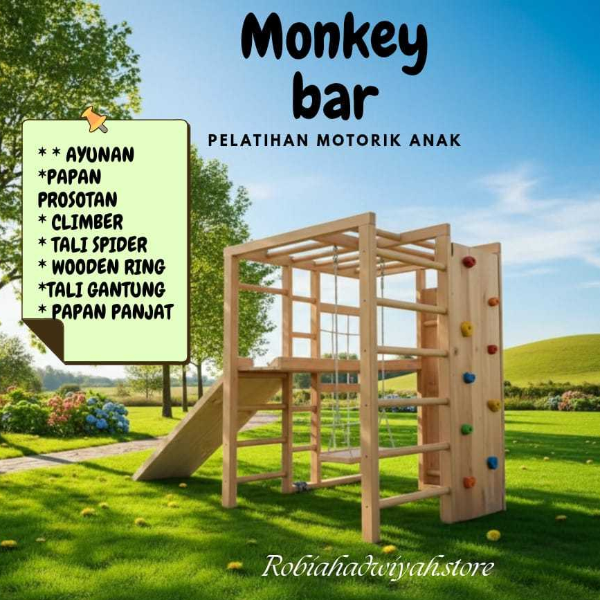 Brakiasi Anak Kayu Playground Fullset – Ayunan Panjatan Climber Monkey Bar Prosotan Super Kuat