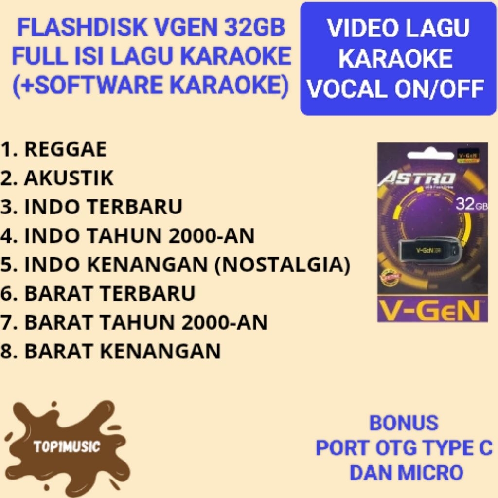 flashdisk vgen 32GB isi lagu karaoke player reggae
