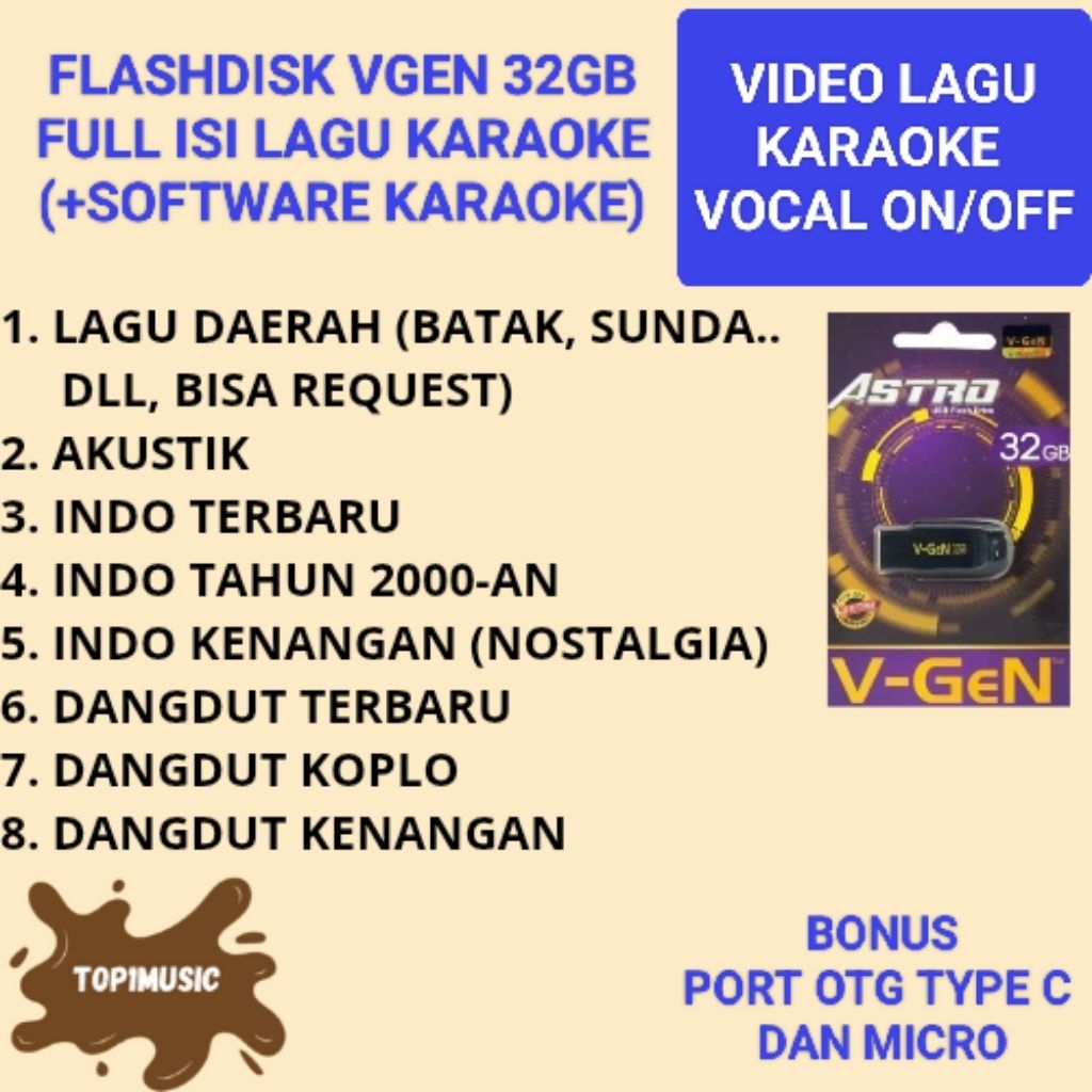 flashdisk vgen 32GB isi lagu karaoke player lagu daerah