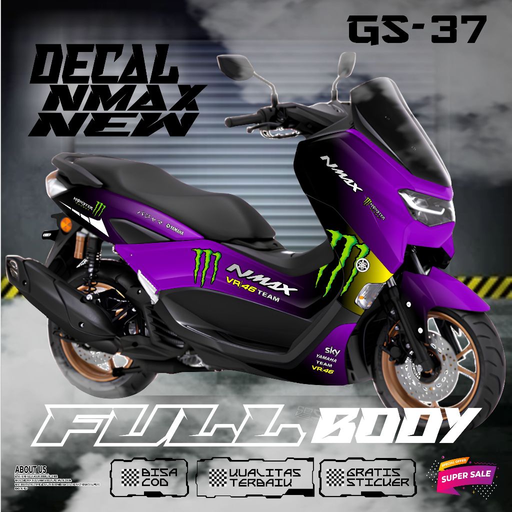 DECAL STICKER CUSTOM STRIPING FULL BODY YAMAHA NMAX NEW 155 MOTIF SIMPEL MONSTER GS07