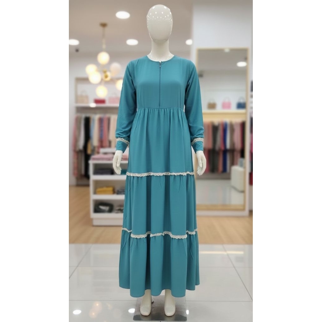 Gamis biru langit Bonus hijab senada PL