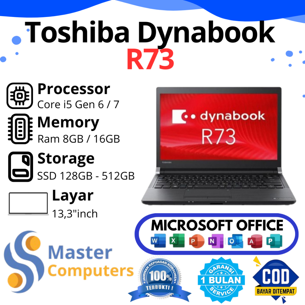 Toshiba Dynabook R73 Core i5 Gen 6 / 7 Ram 8GB / 16GB SSD 128GB / 256GB / 512GB, Layar 13.3"Inch