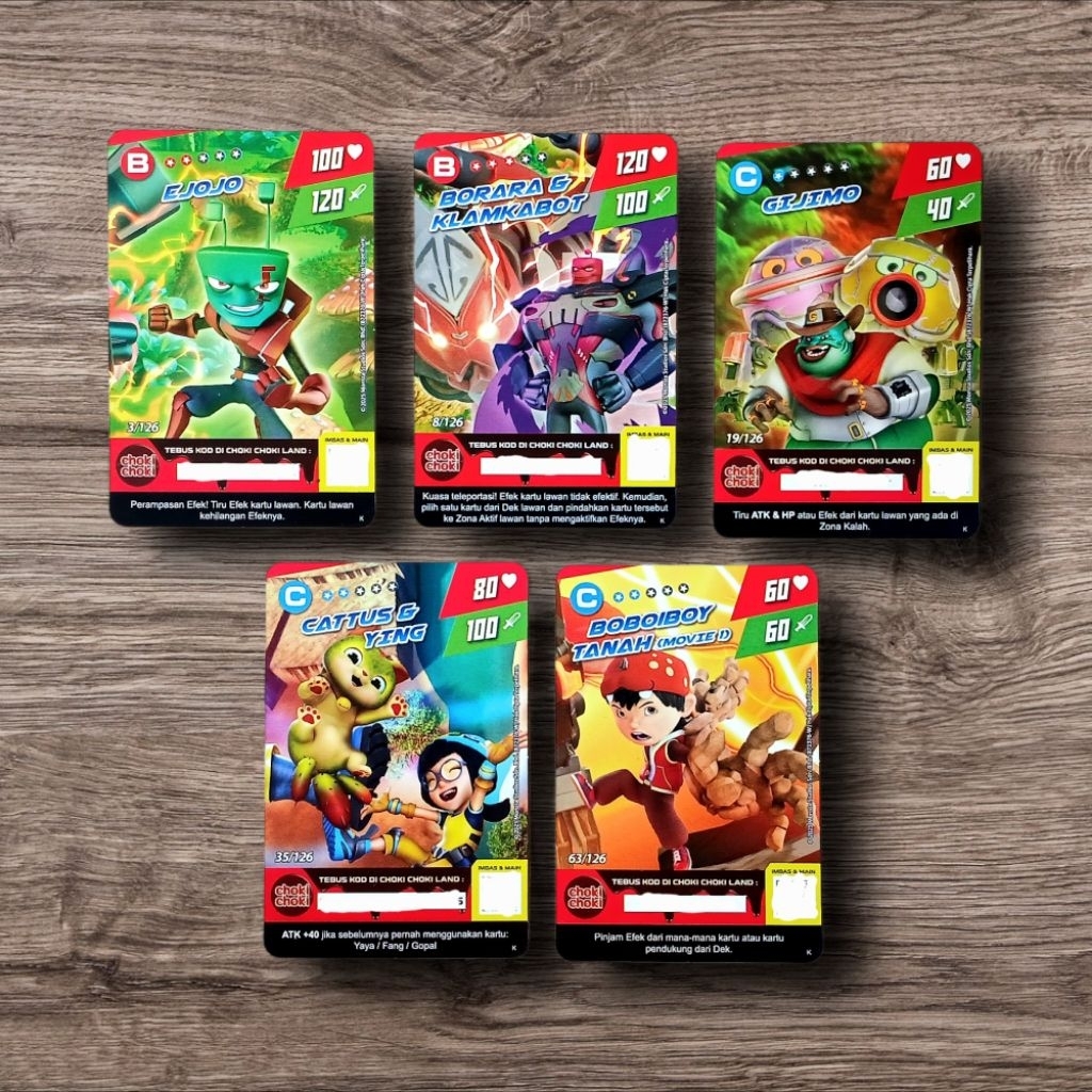 PAKET 5pcs Kartu Karakter Boboiboy Choki-Choki CS