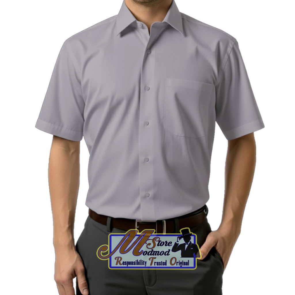 KEMEJA FORMAL ABU MUDA TANGAN PENDEK/ KEMEJA ABU MUDA POLOS / KEMEJA ELEGAN