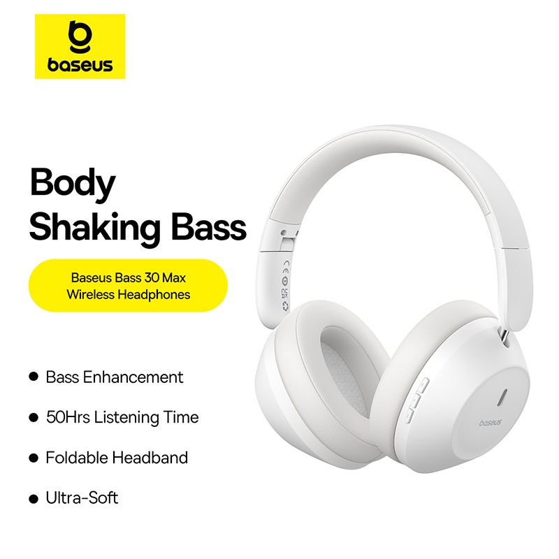 Baseus Bass 30 Max Wireless Headphone Earphone 50 Jam Super Bass Bantalan Lembut